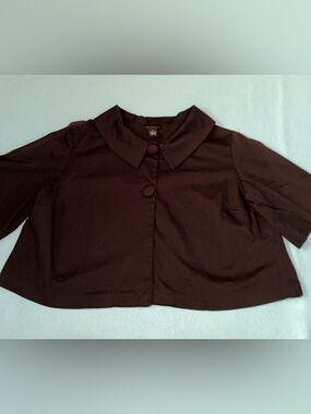 COURTENAY Y2K black jacket blouse Peter Pan collar 2 big buttons vintage size L